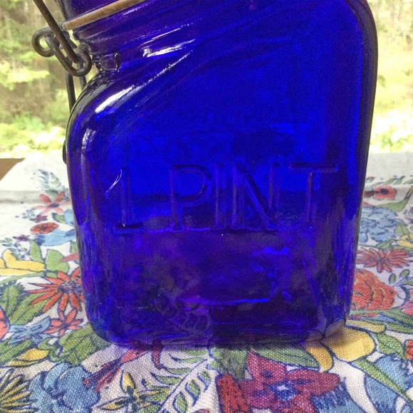 Cobalt Blue Canister Granny's Wire/Bail Slanted Lid Vintage Italy . - Picture 9 of 9